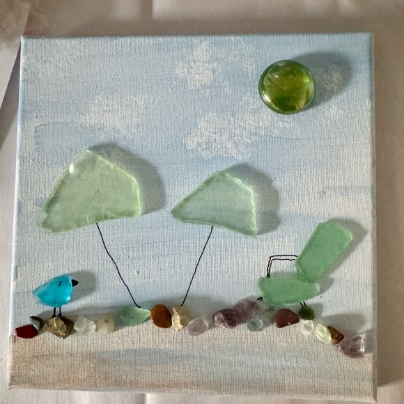 Hand Crafted Other - Sea glass & crystals art on canvas